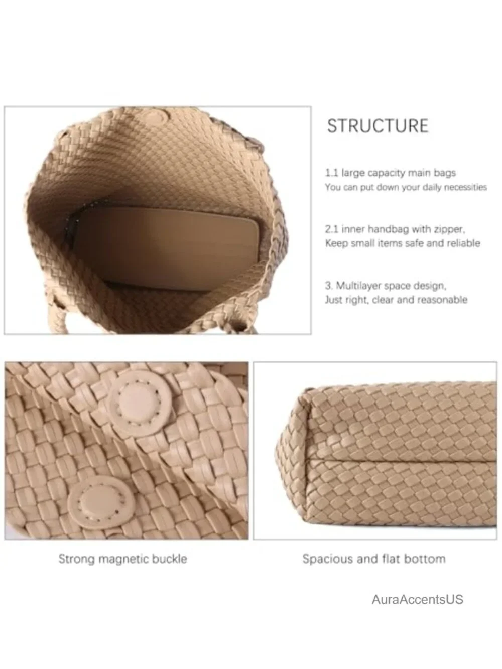 Hand Woven Vegan Leather Large Tote Hobo Bag Shoulder Beach Travel Purse
